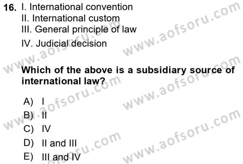 International Law Dersi 2024 - 2025 Yılı Yaz Okulu Sınav Soruları 16. Soru