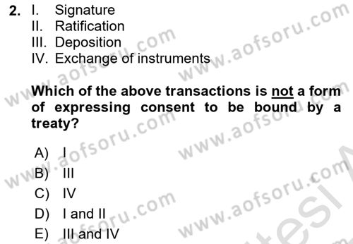 International Law Dersi 2024 - 2025 Yılı Yaz Okulu Sınav Soruları 2. Soru