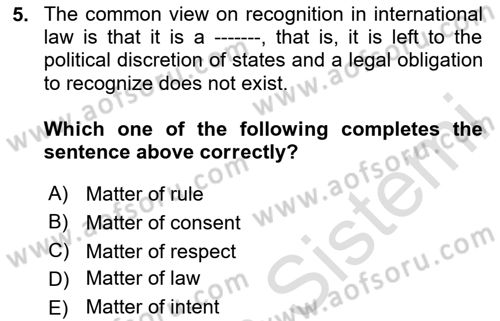 International Law Dersi 2024 - 2025 Yılı Yaz Okulu Sınav Soruları 5. Soru