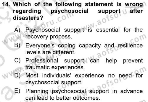 Disaster And Crisis Management Dersi 2024 - 2025 Yılı (Vize) Ara Sınav Soruları 14. Soru