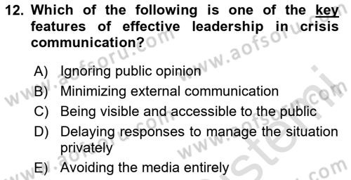 Disaster And Crisis Management Dersi 2024 - 2025 Yılı (Final) Dönem Sonu Sınav Soruları 12. Soru