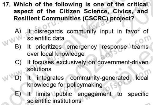 Disaster And Crisis Management Dersi 2024 - 2025 Yılı (Final) Dönem Sonu Sınav Soruları 17. Soru