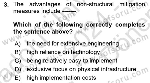 Disaster And Crisis Management Dersi 2024 - 2025 Yılı (Final) Dönem Sonu Sınav Soruları 3. Soru