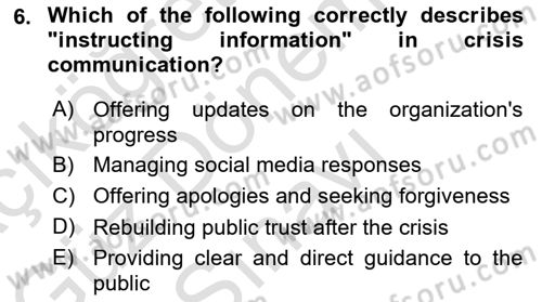 Disaster And Crisis Management Dersi 2024 - 2025 Yılı (Final) Dönem Sonu Sınav Soruları 6. Soru