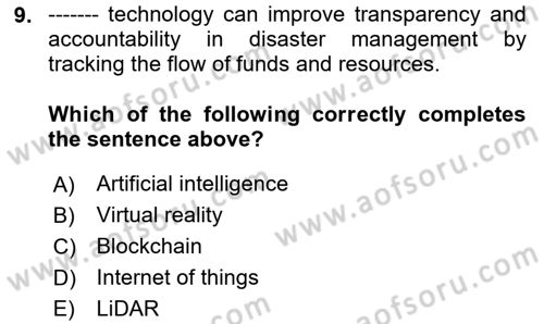 Disaster And Crisis Management Dersi 2024 - 2025 Yılı (Final) Dönem Sonu Sınav Soruları 9. Soru