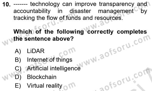 Disaster And Crisis Management Dersi 2024 - 2025 Yılı Yaz Okulu Sınav Soruları 10. Soru
