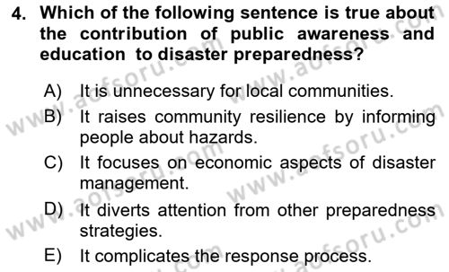 Disaster And Crisis Management Dersi 2024 - 2025 Yılı Yaz Okulu Sınav Soruları 4. Soru