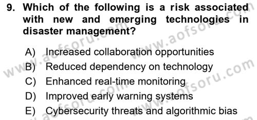 Disaster And Crisis Management Dersi 2024 - 2025 Yılı Yaz Okulu Sınav Soruları 9. Soru