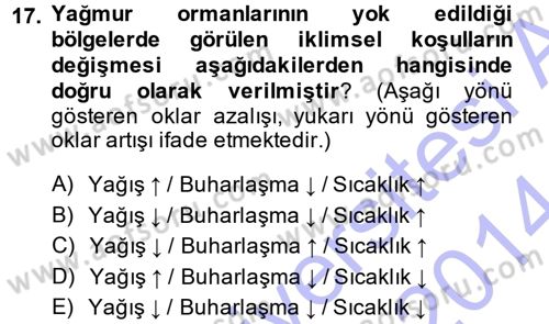 Çevre Sorunları ve Politikaları Dersi 2013 - 2014 Yılı (Vize) Ara Sınav Soruları 17. Soru