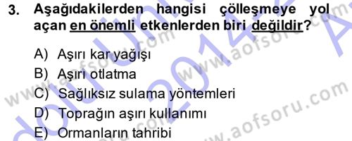 Çevre Sorunları ve Politikaları Dersi 2014 - 2015 Yılı (Vize) Ara Sınav Soruları 3. Soru