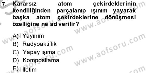 Çevre Sorunları ve Politikaları Dersi 2014 - 2015 Yılı (Final) Dönem Sonu Sınav Soruları 7. Soru