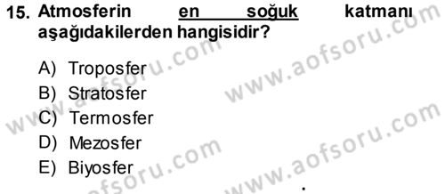 Çevre Sorunları ve Politikaları Dersi 2014 - 2015 Yılı Tek Ders Sınav Soruları 15. Soru