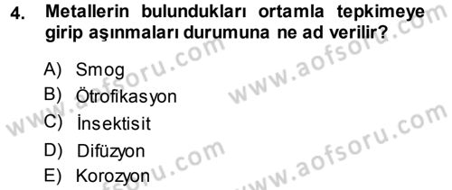 Çevre Sorunları ve Politikaları Dersi 2014 - 2015 Yılı Tek Ders Sınav Soruları 4. Soru