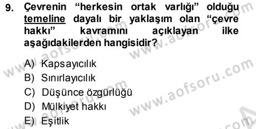 Çevre Sorunları ve Politikaları Dersi 2014 - 2015 Yılı Tek Ders Sınav Soruları 9. Soru