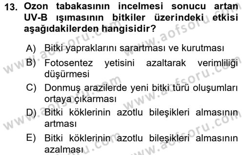 Çevre Sorunları ve Politikaları Dersi 2015 - 2016 Yılı (Vize) Ara Sınav Soruları 13. Soru