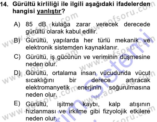 Çevre Sorunları ve Politikaları Dersi 2015 - 2016 Yılı (Vize) Ara Sınav Soruları 14. Soru
