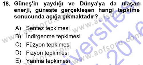 Çevre Sorunları ve Politikaları Dersi 2015 - 2016 Yılı (Vize) Ara Sınav Soruları 18. Soru