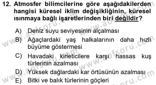 Çevre Sorunları ve Politikaları Dersi 2015 - 2016 Yılı Tek Ders Sınav Soruları 12. Soru