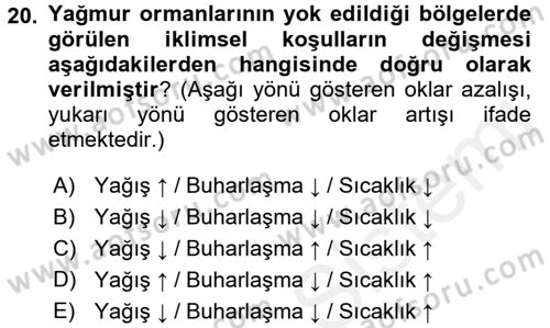 Çevre Sorunları ve Politikaları Dersi 2015 - 2016 Yılı Tek Ders Sınav Soruları 20. Soru