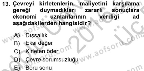Çevre Sorunları ve Politikaları Dersi 2016 - 2017 Yılı 3 Ders Sınav Soruları 13. Soru