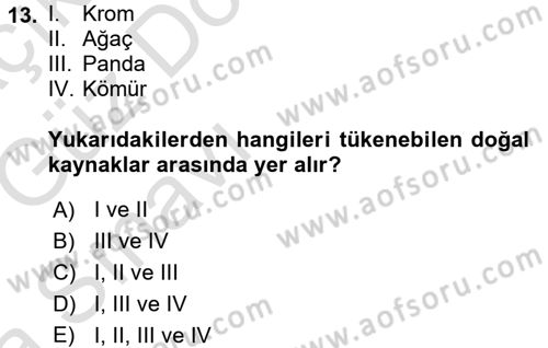 Çevre Sorunları ve Politikaları Dersi 2016 - 2017 Yılı (Vize) Ara Sınav Soruları 13. Soru