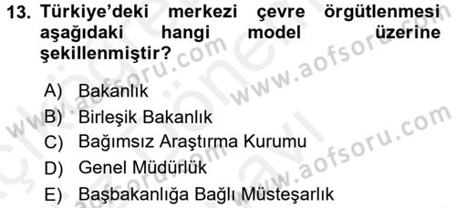 Çevre Sorunları ve Politikaları Dersi 2016 - 2017 Yılı (Final) Dönem Sonu Sınav Soruları 13. Soru