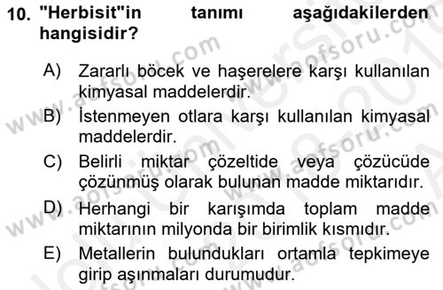 Çevre Sorunları ve Politikaları Dersi 2018 - 2019 Yılı (Vize) Ara Sınav Soruları 10. Soru