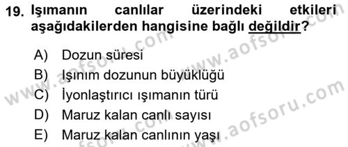 Çevre Sorunları ve Politikaları Dersi 2018 - 2019 Yılı (Vize) Ara Sınavı 19. Soru