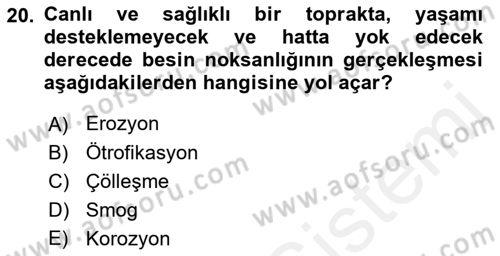 Çevre Sorunları ve Politikaları Dersi 2018 - 2019 Yılı (Vize) Ara Sınav Soruları 20. Soru