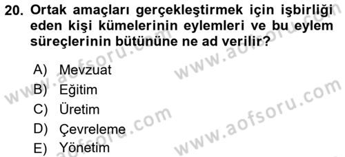 Çevre Sorunları ve Politikaları Dersi 2018 - 2019 Yılı (Final) Dönem Sonu Sınav Soruları 20. Soru