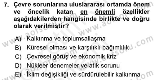 Çevre Sorunları ve Politikaları Dersi 2018 - 2019 Yılı (Final) Dönem Sonu Sınav Soruları 7. Soru