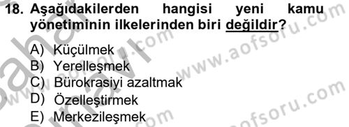 Kamu Yönetiminde Çağdaş Yaklaşımlar Dersi 2012 - 2013 Yılı (Vize) Ara Sınav Soruları 18. Soru