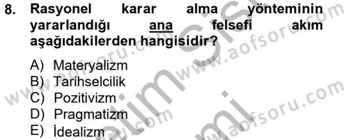 Kamu Yönetiminde Çağdaş Yaklaşımlar Dersi 2012 - 2013 Yılı (Final) Dönem Sonu Sınav Soruları 8. Soru