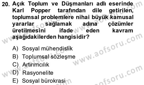 Kamu Yönetiminde Çağdaş Yaklaşımlar Dersi 2013 - 2014 Yılı (Final) Dönem Sonu Sınav Soruları 20. Soru