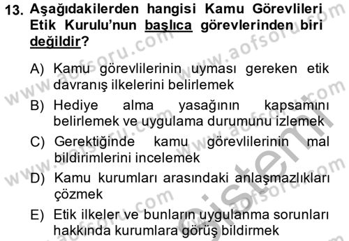 Kamu Yönetiminde Çağdaş Yaklaşımlar Dersi 2014 - 2015 Yılı (Final) Dönem Sonu Sınav Soruları 13. Soru