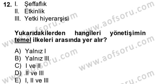 Kamu Yönetiminde Çağdaş Yaklaşımlar Dersi 2014 - 2015 Yılı Tek Ders Sınav Soruları 12. Soru
