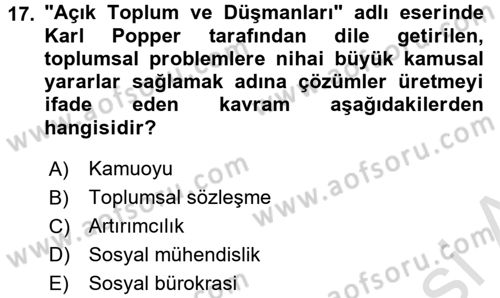 Kamu Yönetiminde Çağdaş Yaklaşımlar Dersi 2015 - 2016 Yılı (Final) Dönem Sonu Sınav Soruları 17. Soru