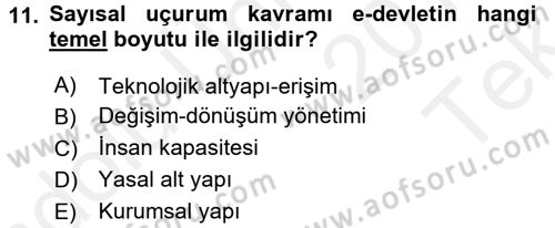 Kamu Yönetiminde Çağdaş Yaklaşımlar Dersi 2015 - 2016 Yılı Tek Ders Sınav Soruları 11. Soru