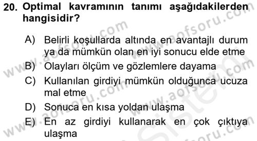 Kamu Yönetiminde Çağdaş Yaklaşımlar Dersi 2015 - 2016 Yılı Tek Ders Sınav Soruları 20. Soru