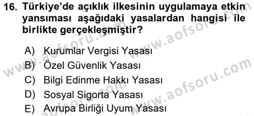 Kamu Yönetiminde Çağdaş Yaklaşımlar Dersi 2016 - 2017 Yılı (Vize) Ara Sınav Soruları 16. Soru