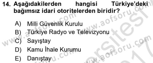 Kamu Yönetiminde Çağdaş Yaklaşımlar Dersi 2016 - 2017 Yılı (Final) Dönem Sonu Sınav Soruları 14. Soru