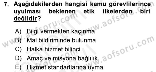 Kamu Yönetiminde Çağdaş Yaklaşımlar Dersi 2017 - 2018 Yılı 3 Ders Sınav Soruları 7. Soru