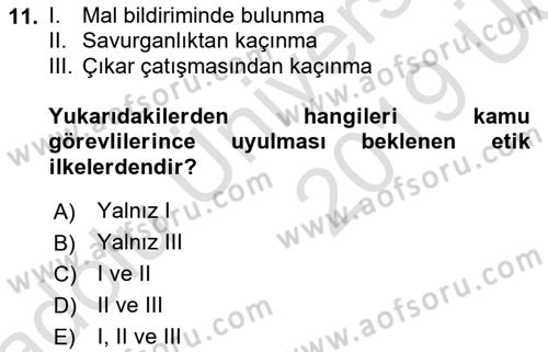 Kamu Yönetiminde Çağdaş Yaklaşımlar Dersi 2018 - 2019 Yılı 3 Ders Sınav Soruları 11. Soru