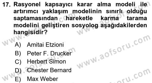 Kamu Yönetiminde Çağdaş Yaklaşımlar Dersi 2018 - 2019 Yılı 3 Ders Sınav Soruları 17. Soru