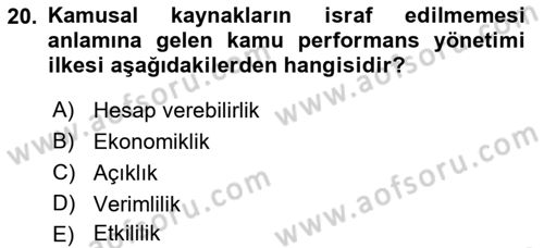 Kamu Yönetiminde Çağdaş Yaklaşımlar Dersi 2018 - 2019 Yılı (Vize) Ara Sınav Soruları 20. Soru