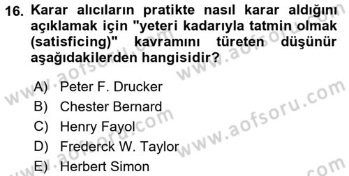 Kamu Yönetiminde Çağdaş Yaklaşımlar Dersi 2018 - 2019 Yılı (Final) Dönem Sonu Sınav Soruları 16. Soru