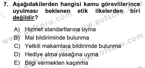 Kamu Yönetiminde Çağdaş Yaklaşımlar Dersi 2018 - 2019 Yılı (Final) Dönem Sonu Sınav Soruları 7. Soru