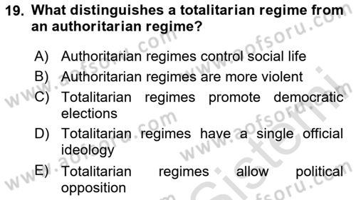 Contemporary Political İdeologies Dersi 2024 - 2025 Yılı (Vize) Ara Sınav Soruları 19. Soru