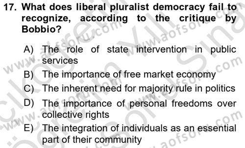 Contemporary Political İdeologies Dersi 2024 - 2025 Yılı (Final) Dönem Sonu Sınav Soruları 17. Soru