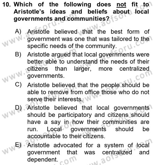 Local Governance Dersi 2024 - 2025 Yılı (Vize) Ara Sınav Soruları 10. Soru